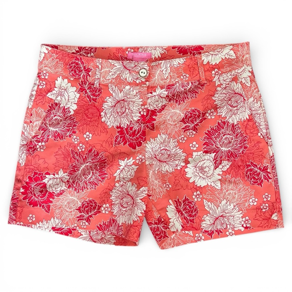 Isaac Mizrahi Mid Rise Shorts Tailored Dressy Summer Floral Coral Pink White 10 - Picture 3 of 8